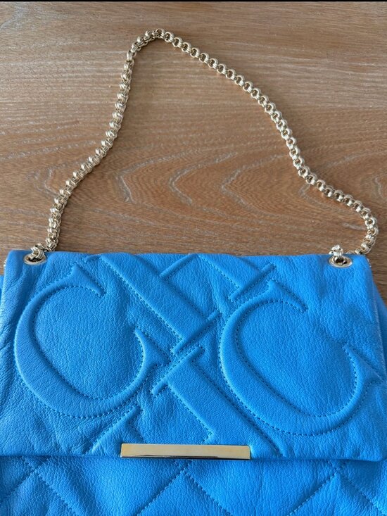 CH CAROLINA HERRERA BLUE EMBOSSED LEATHER SHOULDER OR CROSSBODY BAG main image 1